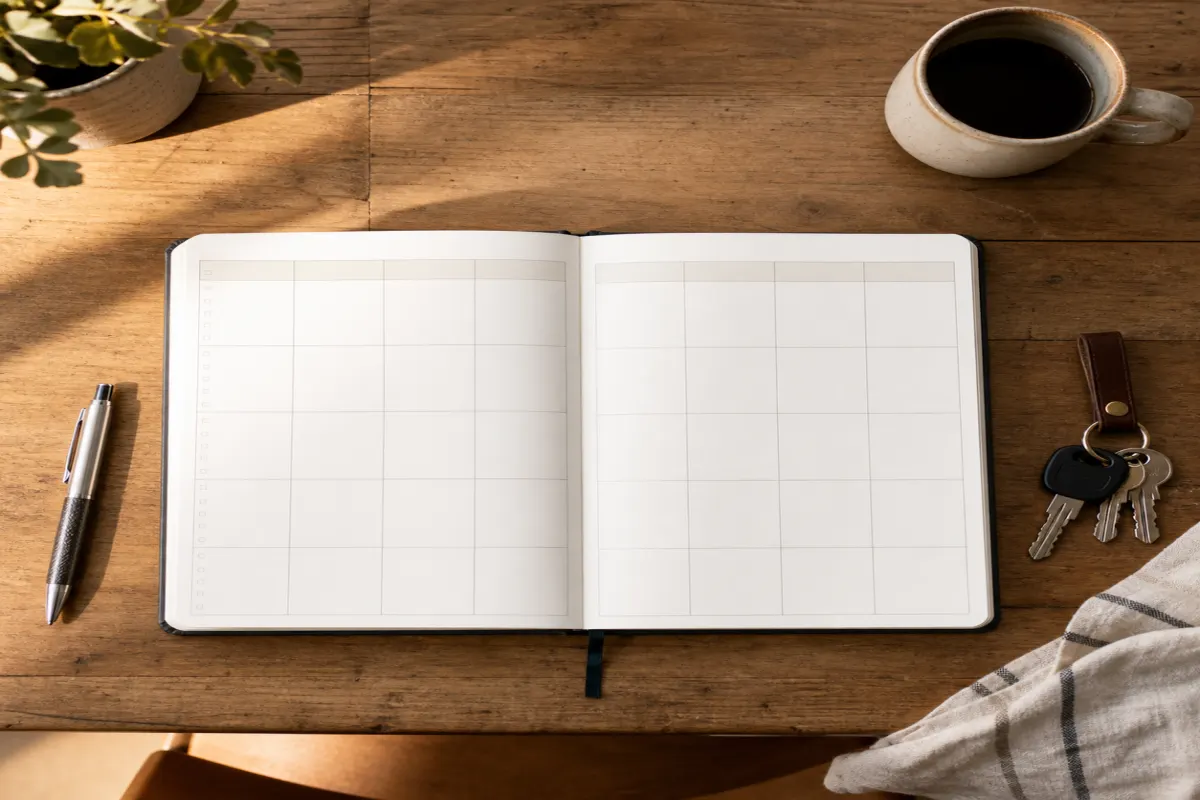 Página de agenda semanal para atividades da família