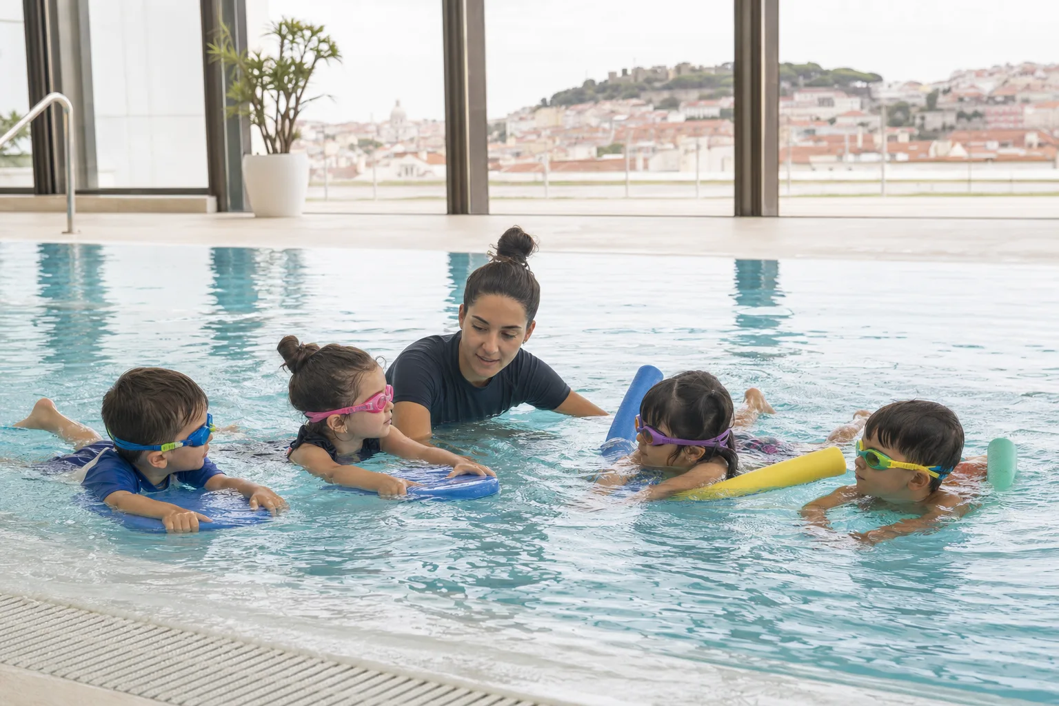 Small-group swimming lesson for young children
